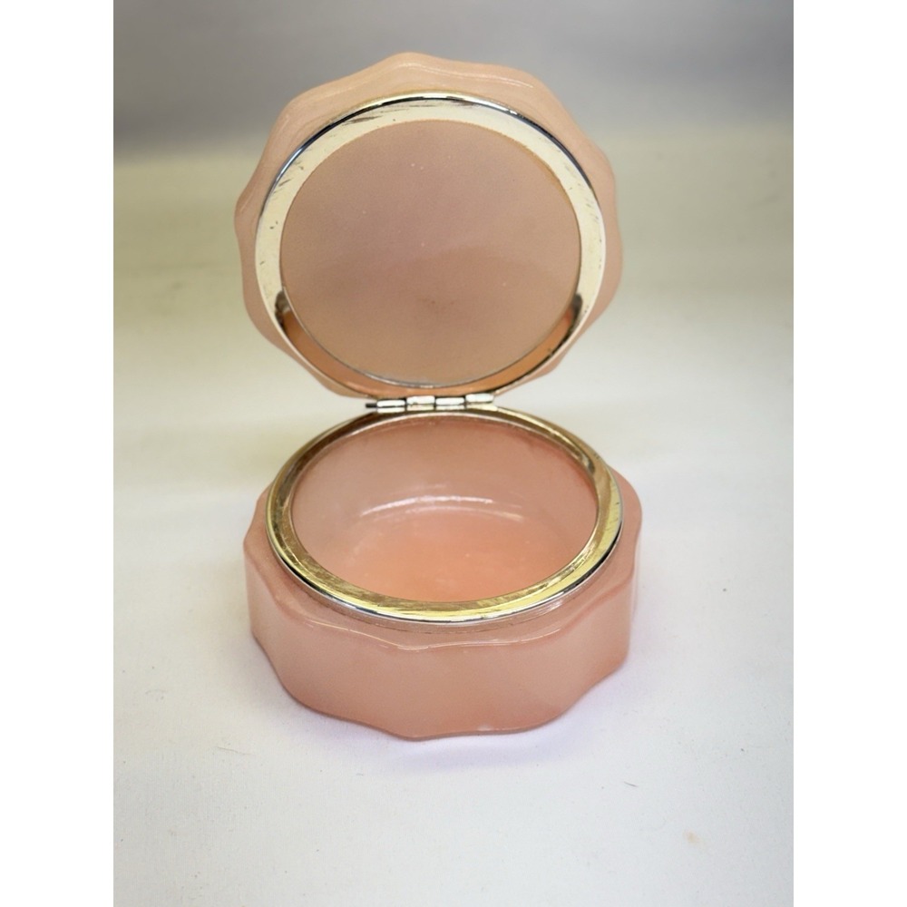 Vintage Pink Alabaster Stone Hinged Trinket Jewelry Box With Flowers Italy - Picture 2 of 9